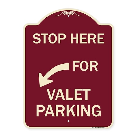 Stop Here For Valet Parking Left Arrow Heavy-Gauge Aluminum Architectural Sign